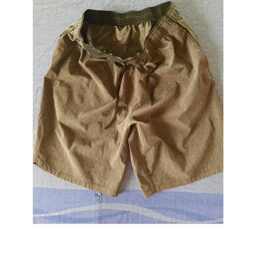 Prana Mens Mojo Shorts Olive Green Heather Stretch Yoga Climbing Size L 36-38 - Picture 1 of 8